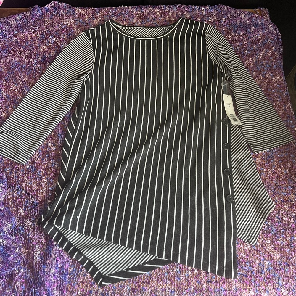Black and White Striped Women's Top